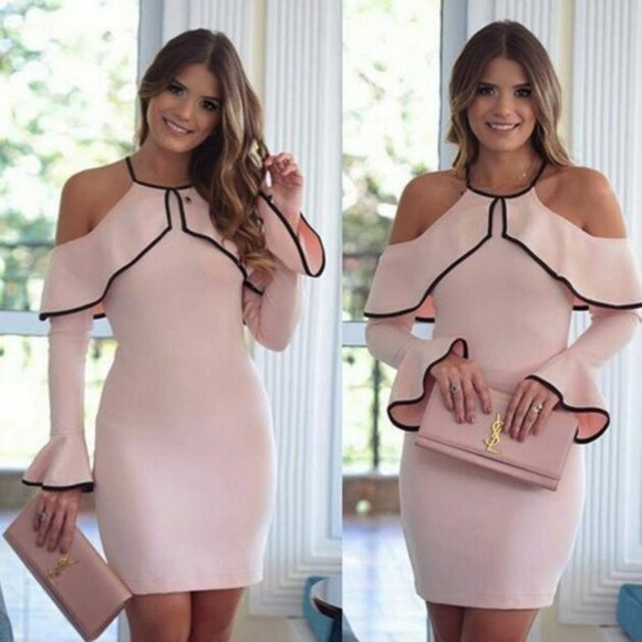 PrettyLittleThing Dresses & Skirts - Pink Stretch Off Shoulder Mini Dress or Tunic Bell Sleeve Top NEW